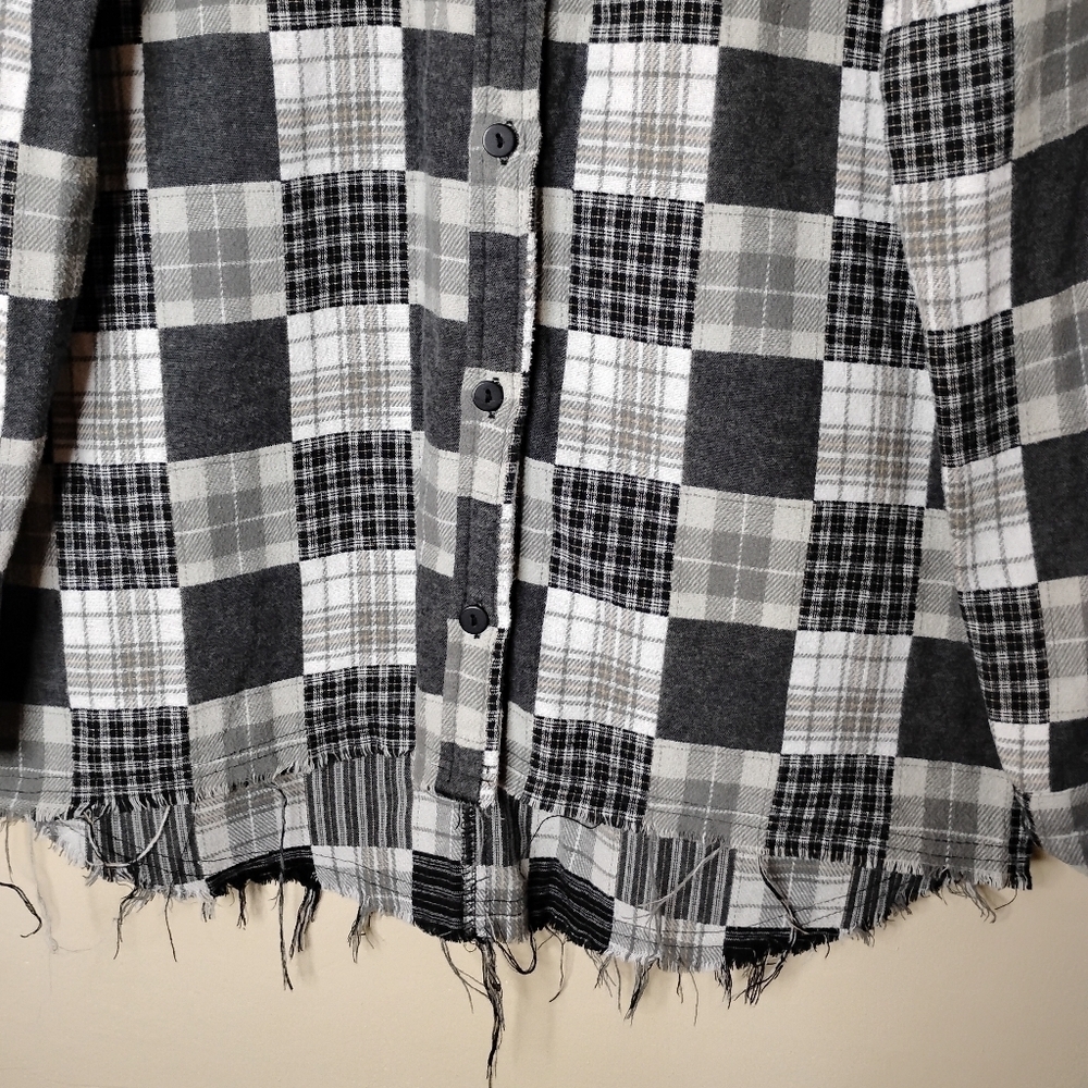 Gilded Intent Buckle Patchwork Flannel Shirt Fray… - image 4